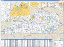 Kentucky Wall Map Zip Code Basic Style 2026