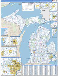 Michigan Wall Map Zip Code Basic Style 2026