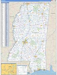 Mississippi Wall Map Zip Code Basic Style 2026