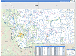 Montana Wall Map Zip Code Basic Style 2026