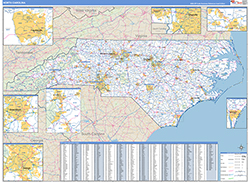 North Carolina Wall Map Zip Code Basic Style 2026