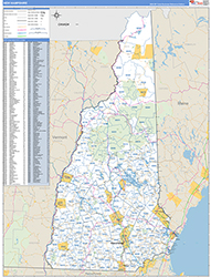 New Hampshire Wall Map Zip Code Basic Style 2026