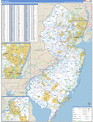 New Jersey Wall Map Zip Code Basic Style 2026