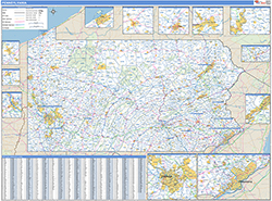 Pennsylvania Wall Map Zip Code Basic Style 2026
