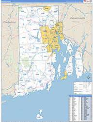 Rhode Island Wall Map Zip Code Basic Style 2026