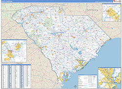 South Carolina Wall Map Zip Code Basic Style 2026