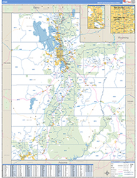Utah Wall Map Zip Code Basic Style 2026