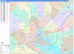 Baltimore Wall Map Color Cast Style 2024