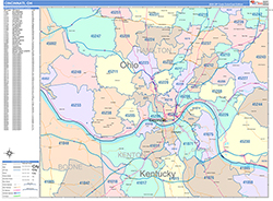 Cincinnati Wall Map Color Cast Style 2026
