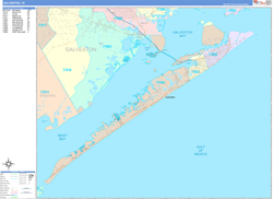 Galveston Wall Map Color Cast Style 2024