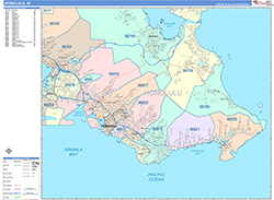 Honolulu Wall Map Color Cast Style 2026
