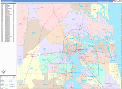 Jacksonville Wall Map Color Cast Style 2024