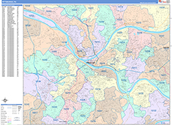 Pittsburgh Wall Map Color Cast Style 2026