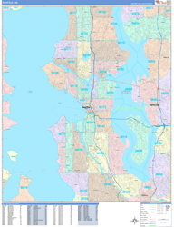 Seattle Wall Map Color Cast Style 2024