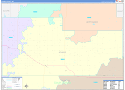 Adams County, ND Wall Map Color Cast Style 2023