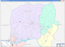 Alexander County, NC Wall Map Color Cast Style 2026
