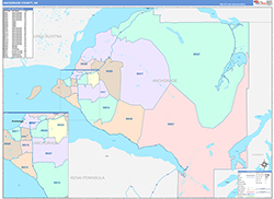 AnchorageBorough (County), AK Wall Map Color Cast Style 2026