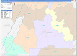 Attala County, MS Wall Map Color Cast Style 2024