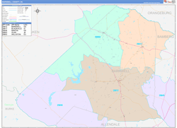 Barnwell County, SC Wall Map Color Cast Style 2024