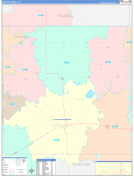 Barton County, KS Wall Map Color Cast Style 2024