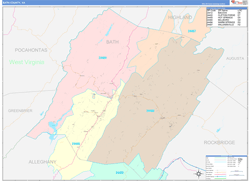 Bath County, VA Wall Map Color Cast Style 2024