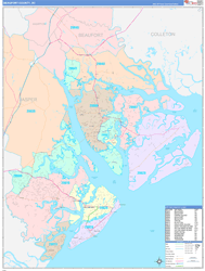 Beaufort County, SC Wall Map Color Cast Style 2024