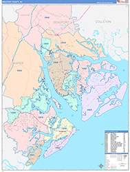 Beaufort County, SC Wall Map Color Cast Style 2026