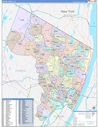 Bergen County, NJ Wall Map Color Cast Style 2026