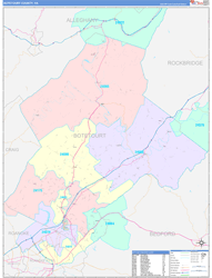 Botetourt County, VA Wall Map Color Cast Style 2024