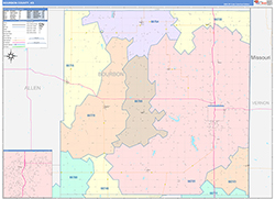 Bourbon County, KS Wall Map Color Cast Style 2026