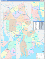 Bristol County, MA Wall Map Color Cast Style 2024