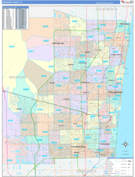 Broward County, FL Wall Map Color Cast Style 2023