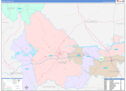 Burke County, NC Wall Map Color Cast Style 2024