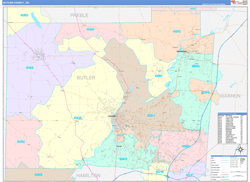 Butler County, OH Wall Map Color Cast Style 2024