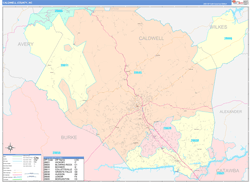 Caldwell County, NC Wall Map Color Cast Style 2024