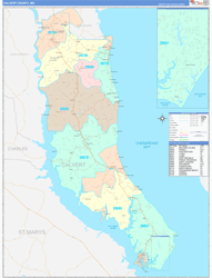 Calvert County, MD Wall Map Color Cast Style 2024