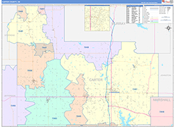 Carter County, OK Wall Map Color Cast Style 2026
