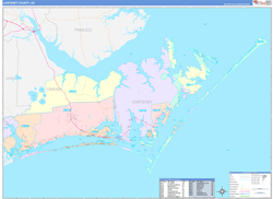 Carteret County, NC Wall Map Color Cast Style 2024