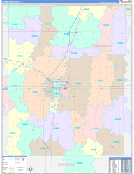 Champaign County, IL Wall Map Color Cast Style 2024