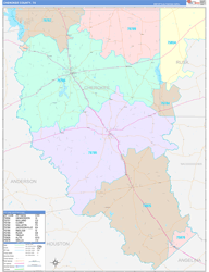 Cherokee County, TX Wall Map Color Cast Style 2024