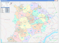 Chester County, PA Wall Map Color Cast Style 2024