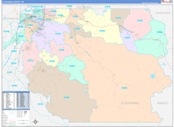 Clackamas County, OR Wall Map Color Cast Style 2024