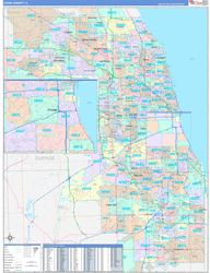 Cook County, IL Wall Map Color Cast Style 2024