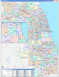 Cook County, IL Wall Map Color Cast Style 2026