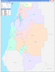 Coos County, OR Wall Map Color Cast Style 2024