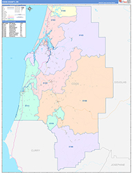 Coos County, OR Wall Map Color Cast Style 2026
