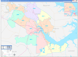 Craven County, NC Wall Map Color Cast Style 2024