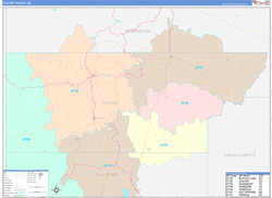 Custer County, SD Wall Map Color Cast Style 2024