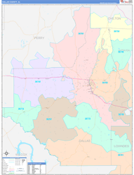 Dallas County, AL Wall Map Color Cast Style 2024