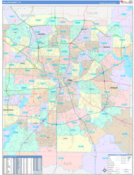 Dallas County, TX Wall Map Color Cast Style 2024